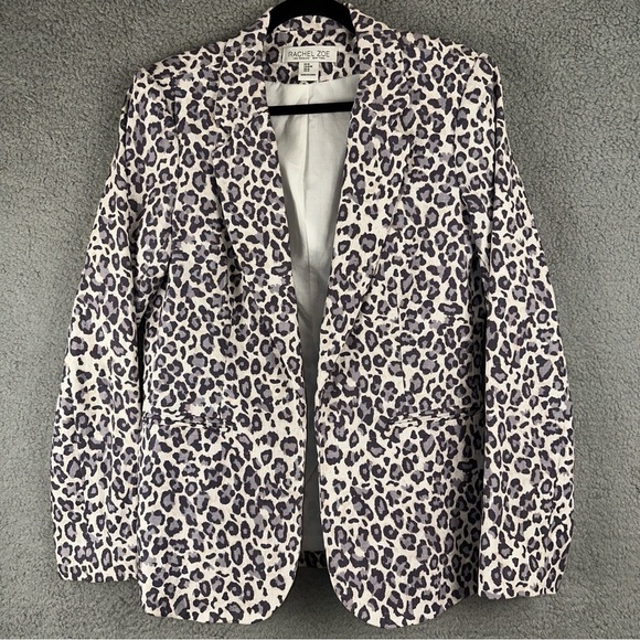 Rachel Zoe Womens Medium Linen Blend Leopard Animal Print Boho Open Front Blazer - Picture 2 of 9